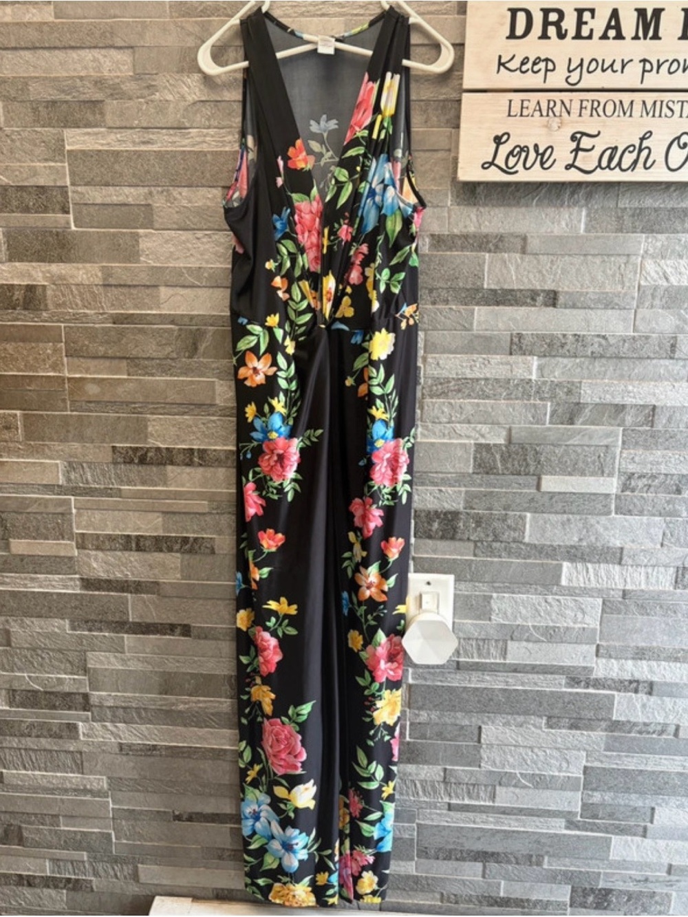 VENUS Black Floral V-Neck Maxi Wrap Dress XL